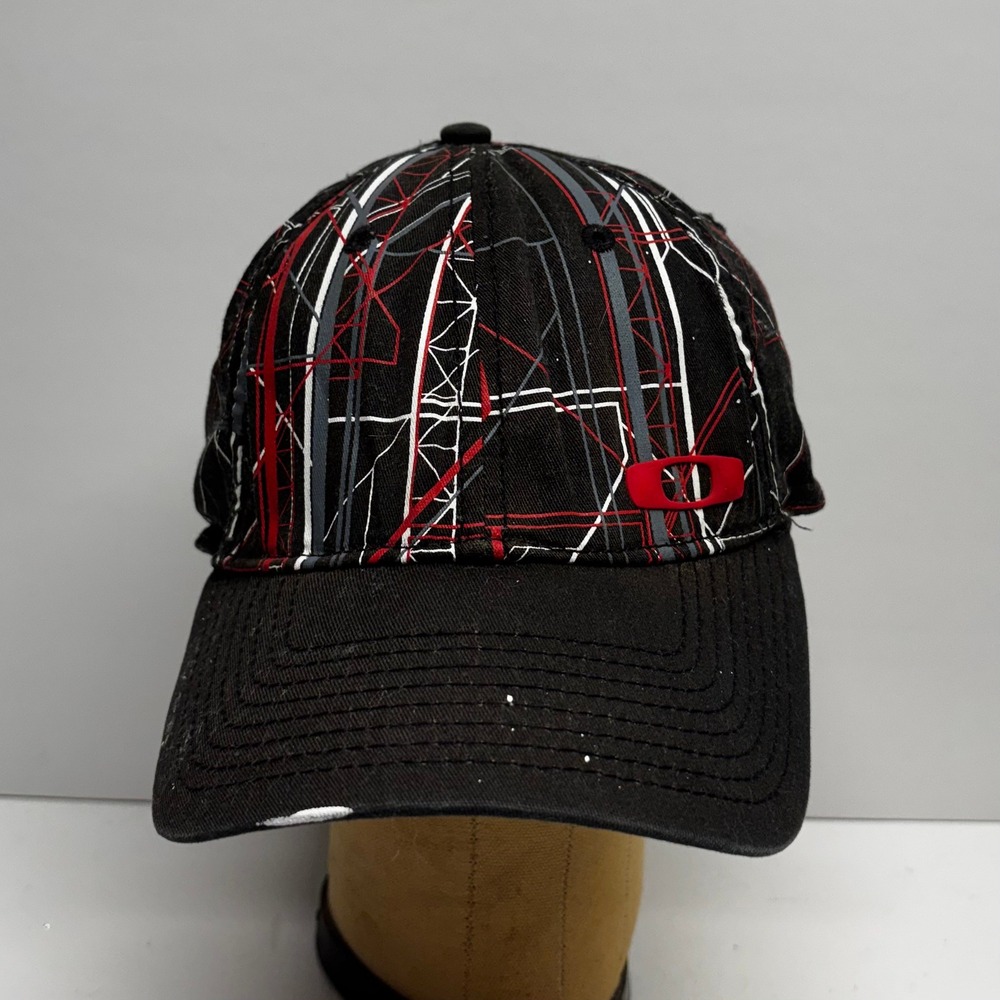 Oakley A-Flex Hat Mens SM Black Red Y2K Geometric Grid Stretch Fit Baseball Cap